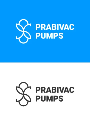 Prabivac Pumps logo reversed out of blue and in black on white