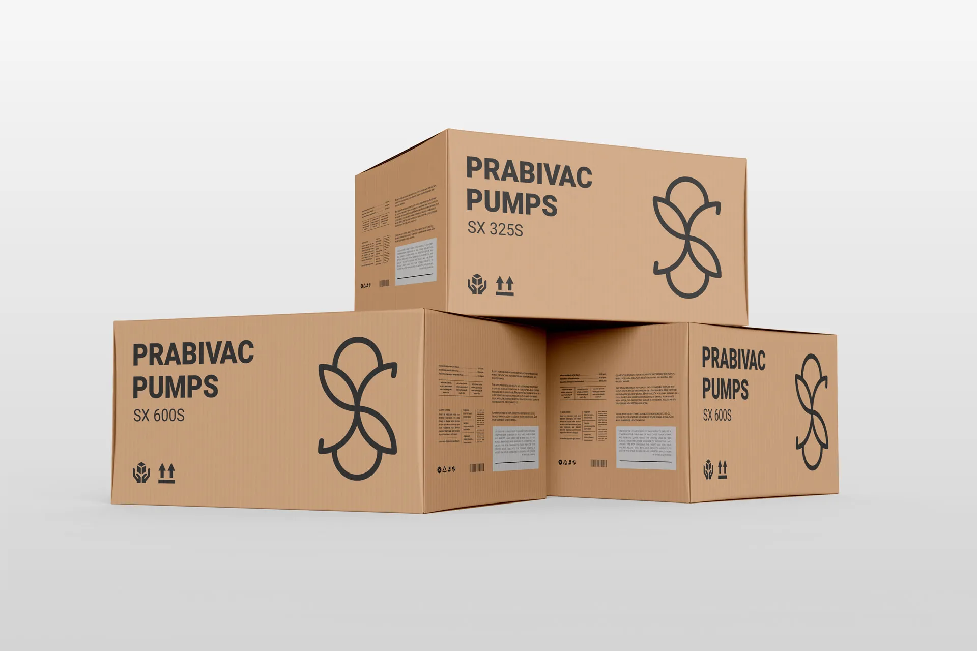 Prabivac Pumps branded shipping cartons