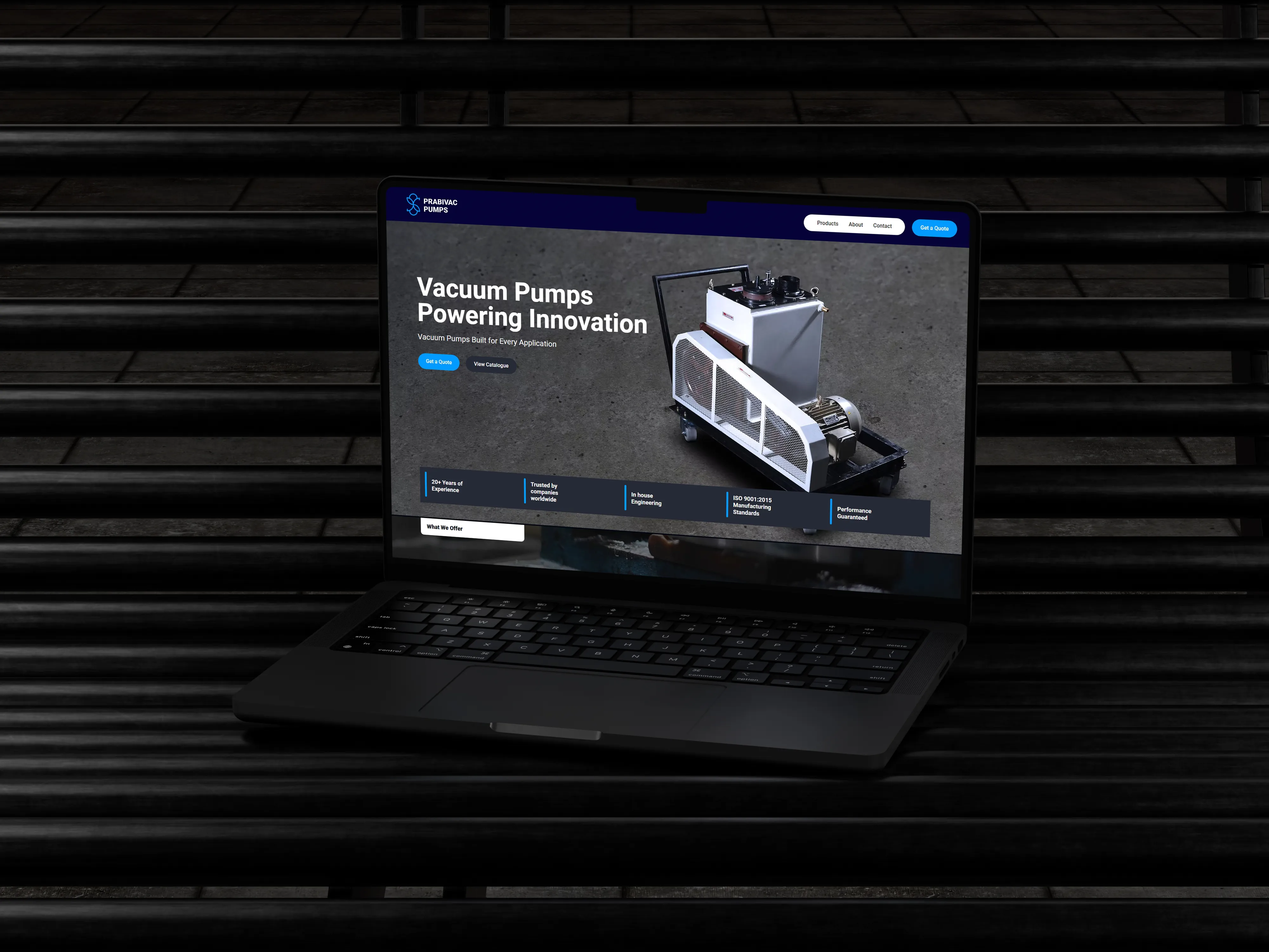 Prabivac Pumps website homepage on a laptop