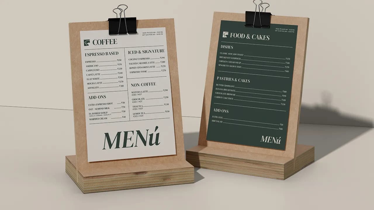 Studio Café menu design