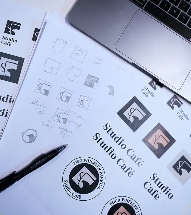 Studio Café logo sketches and early concepts