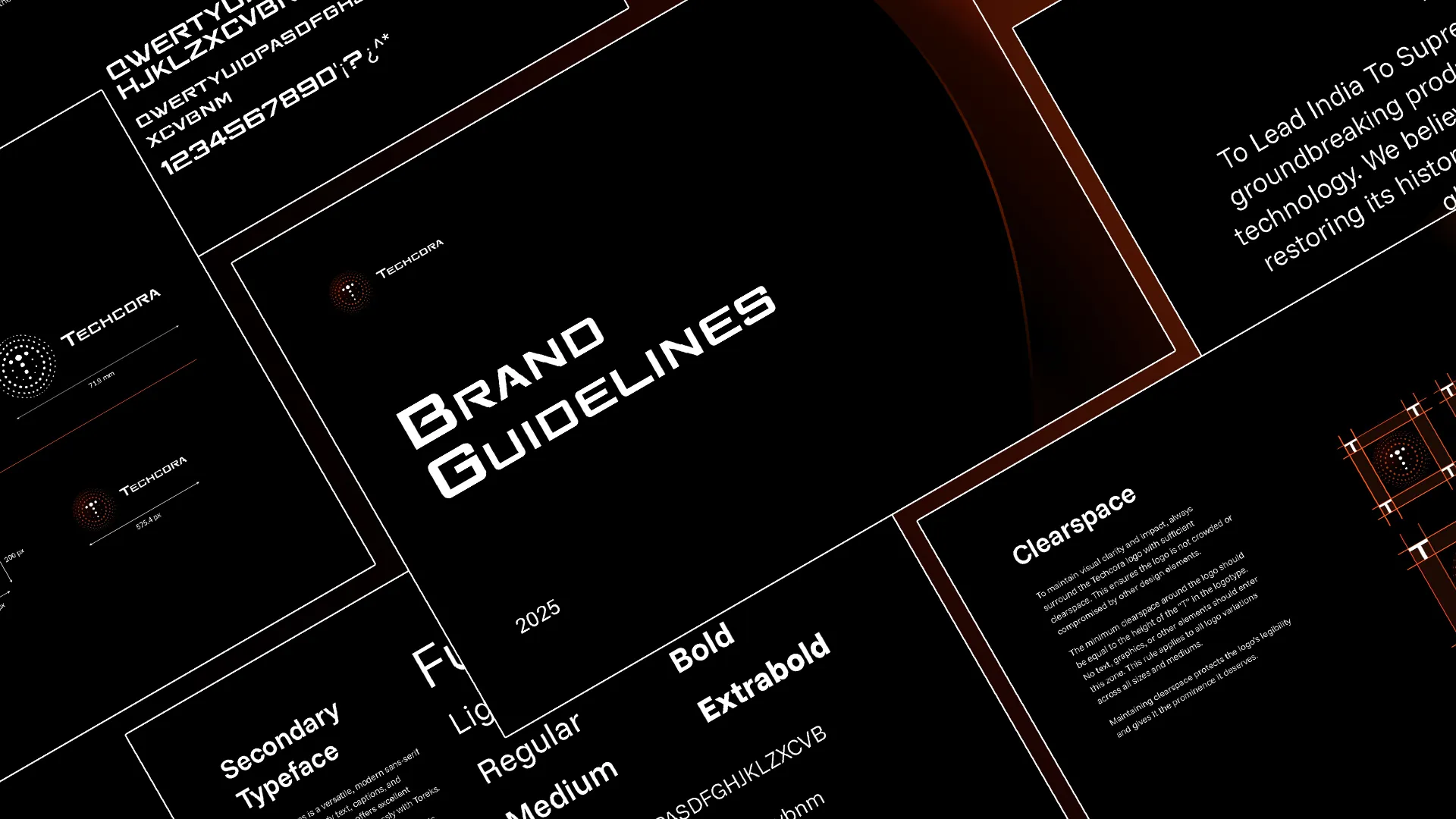 Techcora brand guidelines document spreads